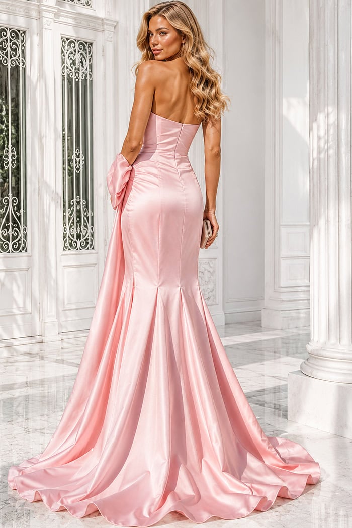 strapless trumpet pink dress 48676