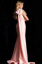 pink evening dress with bow details on the shoulder 48677