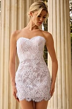 strapless short lace wedding dress 48689