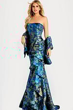 srapless print mermaid dress with matching shawl 48706