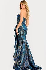 strapless print blue dress 48706