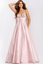 Flowing satin prom dress with pleated skirt