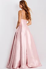 Elegant blush pink satin gown with thin straps
