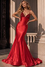 red satin embellished dress 48733