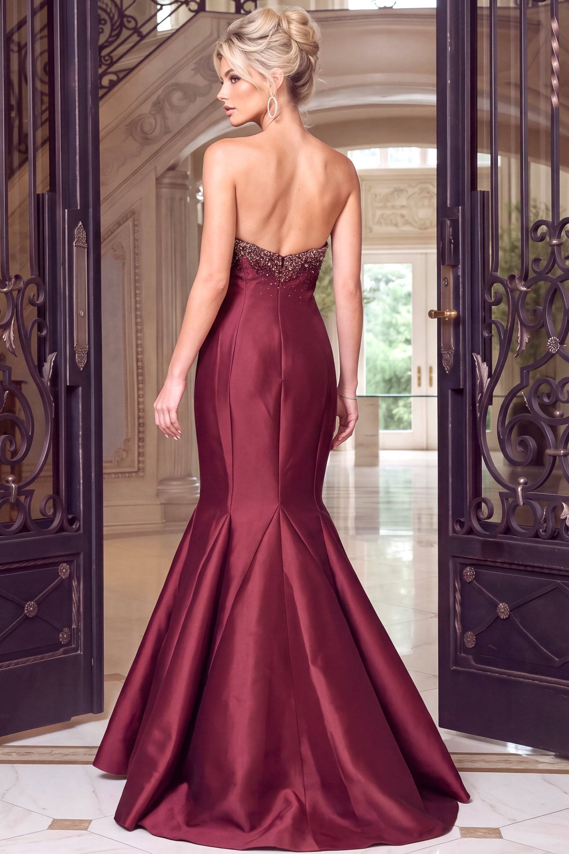 strapless burgundy mermaid dress Sweetheart Gown with Crystal Bodice 48743 and unforgettable memories Collection: SS26 PROM BABYBOO - ARMELLE MAXI Color:Blue Mix