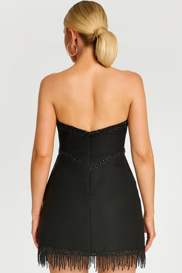 back of 48787 black dress with fringe details