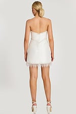 back view of ivory fitted dress with fringe hemline 48787