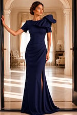 navy short sleeve dress with bow detail 48945