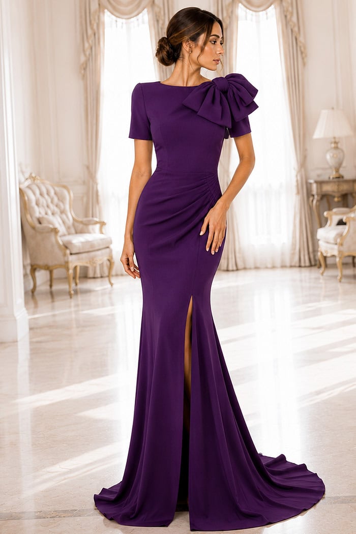 purple mermaid high slit dress 48945