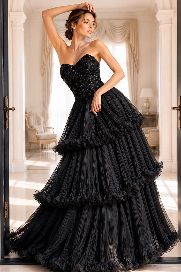 black corset bodice embellished dress 48948