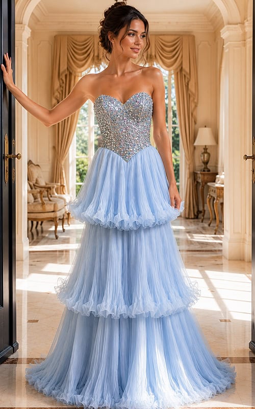 sequin corset top with tulle layered skirt 48948