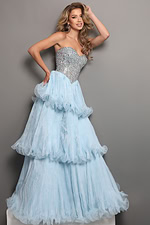 tiered chiffon ball gown with beaded bodice