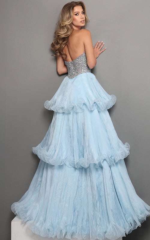 tiered chiffon ball gown with beaded bodice