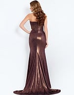 Metallic Gown with Rhinestone Accents and Slit 48971 - Image 8