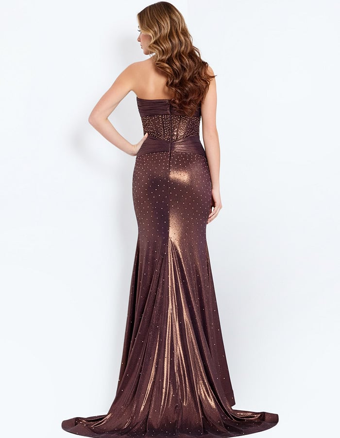 Metallic Gown with Rhinestone Accents and Slit 48971