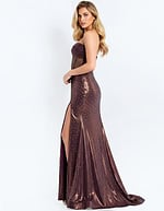 sequin bronze high slit sweetheart neckline dress 48971