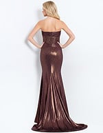 Metallic Gown with Rhinestone Accents and Slit 48971 - Image 17
