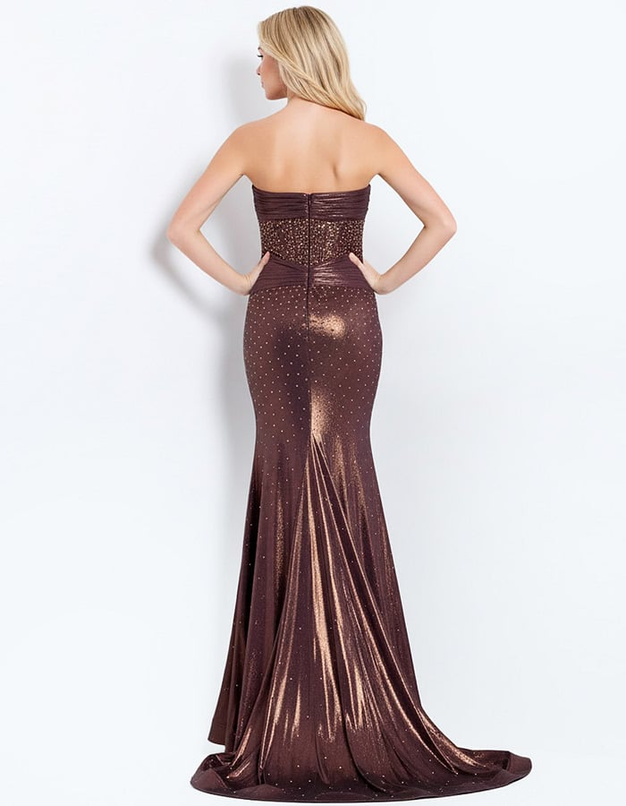Metallic Gown with Rhinestone Accents and Slit 48971