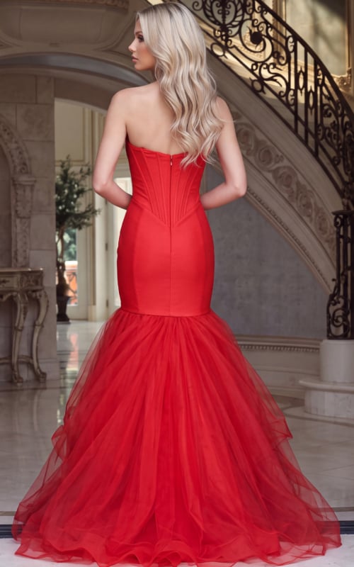 red gathered tulle mermaid skirt with dropped waist