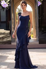 Designer Mermaid Evening Gown With Asymmetrical Neckline