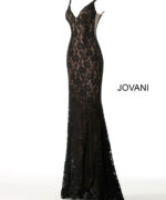 Back view of Jovani 48994 in black lace.