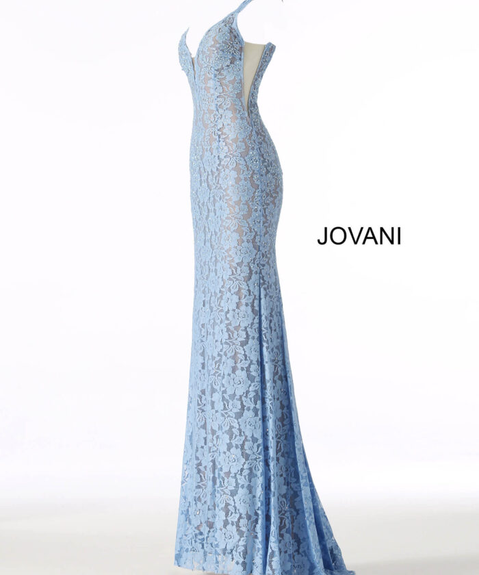 Model wearing Perri Lace Fitted Jovani Prom Dress 48994