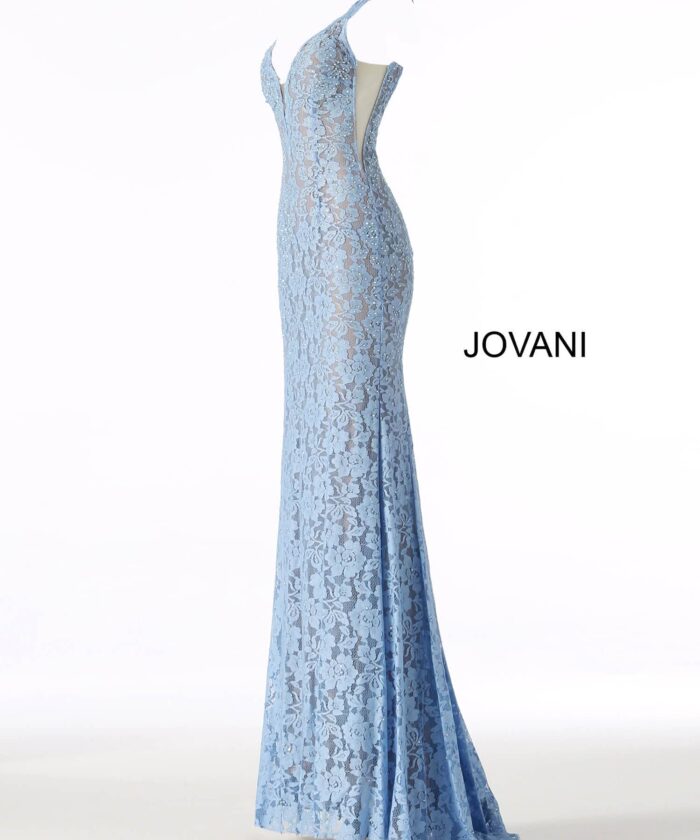 Model wearing Perri Lace Fitted Jovani Prom Dress 48994