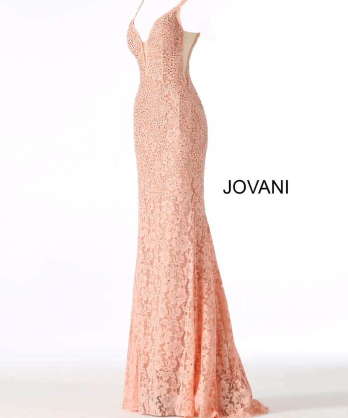 Model wearing Perri Lace Fitted Jovani Prom Dress 48994