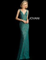 Model wearing Perri Lace Fitted Jovani Prom Dress 48994