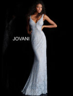 Model wearing Perri Lace Fitted Jovani Prom Dress 48994
