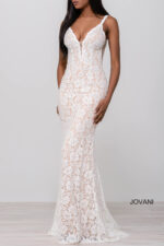 Model wearing Perri Lace Fitted Jovani Prom Dress 48994