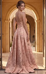 Strapless Jacquard Evening Gown With Draped Overskirt
