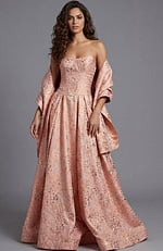 Strapless Ball Gown With Textured Metallic Pattern 49001