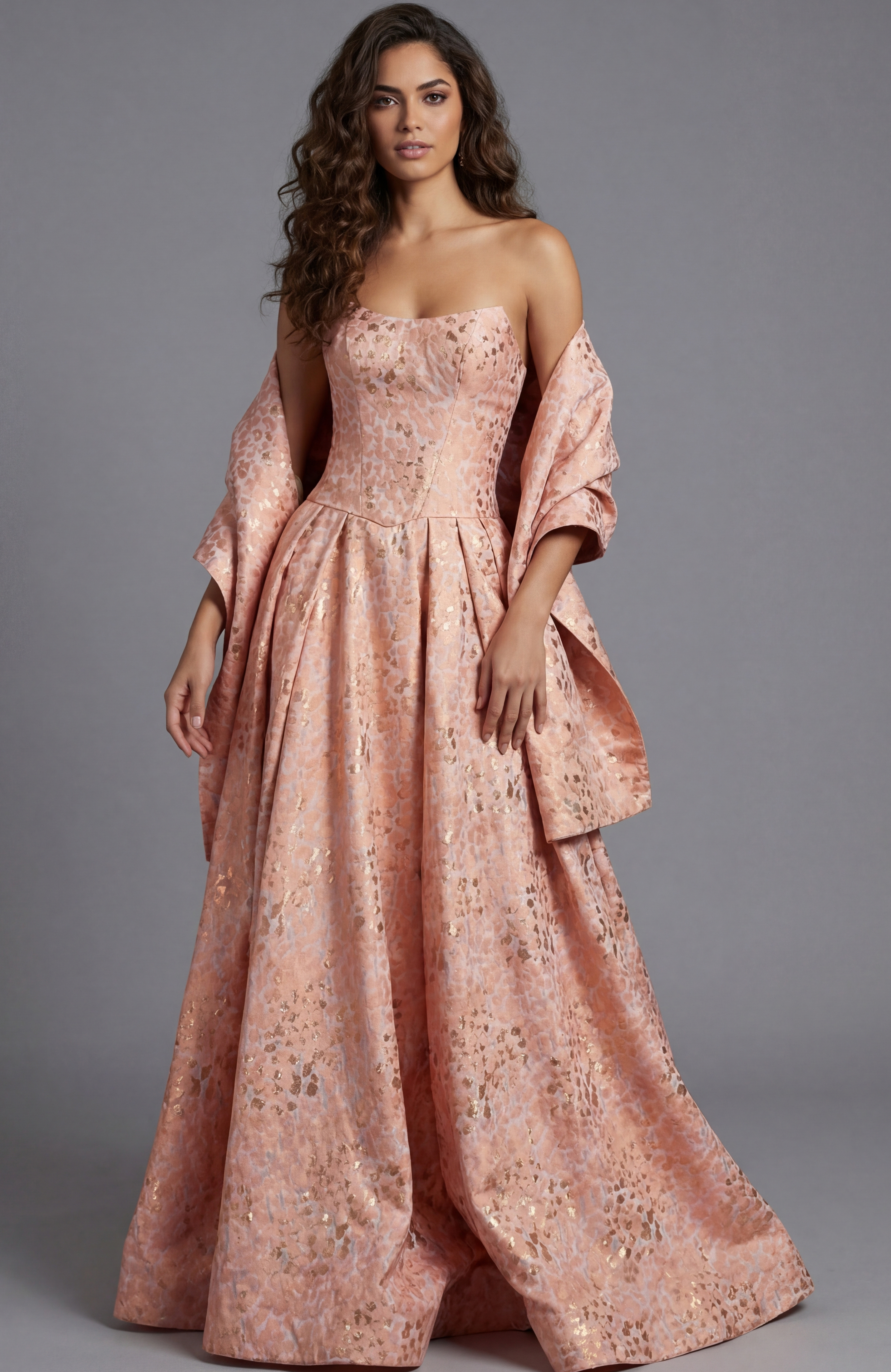 49001-11 Strapless Ball Gown With Textured Metallic Pattern 49001 - Image 1