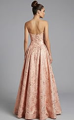 textured evening gown fabric showing subtle metallic pattern and soft sheen