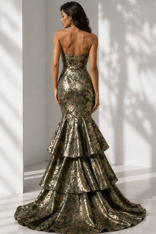 Floral Brocade Tiered Mermaid Gown 49031 | Jovani