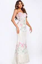 Strapless embroidered floral prom dress with sheer corset