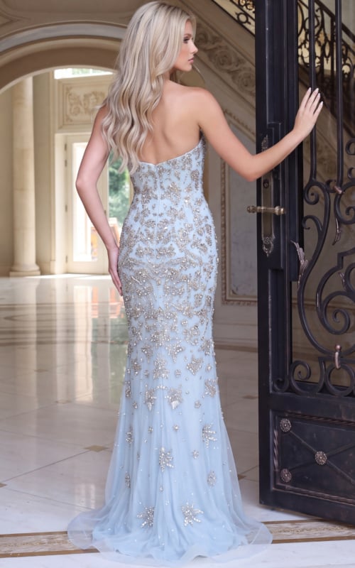 blue strapless beaded dress 49050