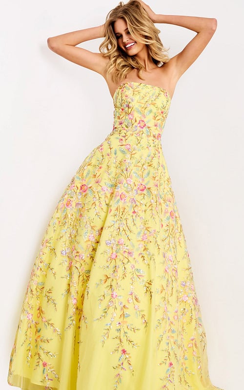 Yellow Lace-Up Back Ball Gown