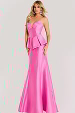 strapless v neckline peplum pink mother of the bride dress 49071