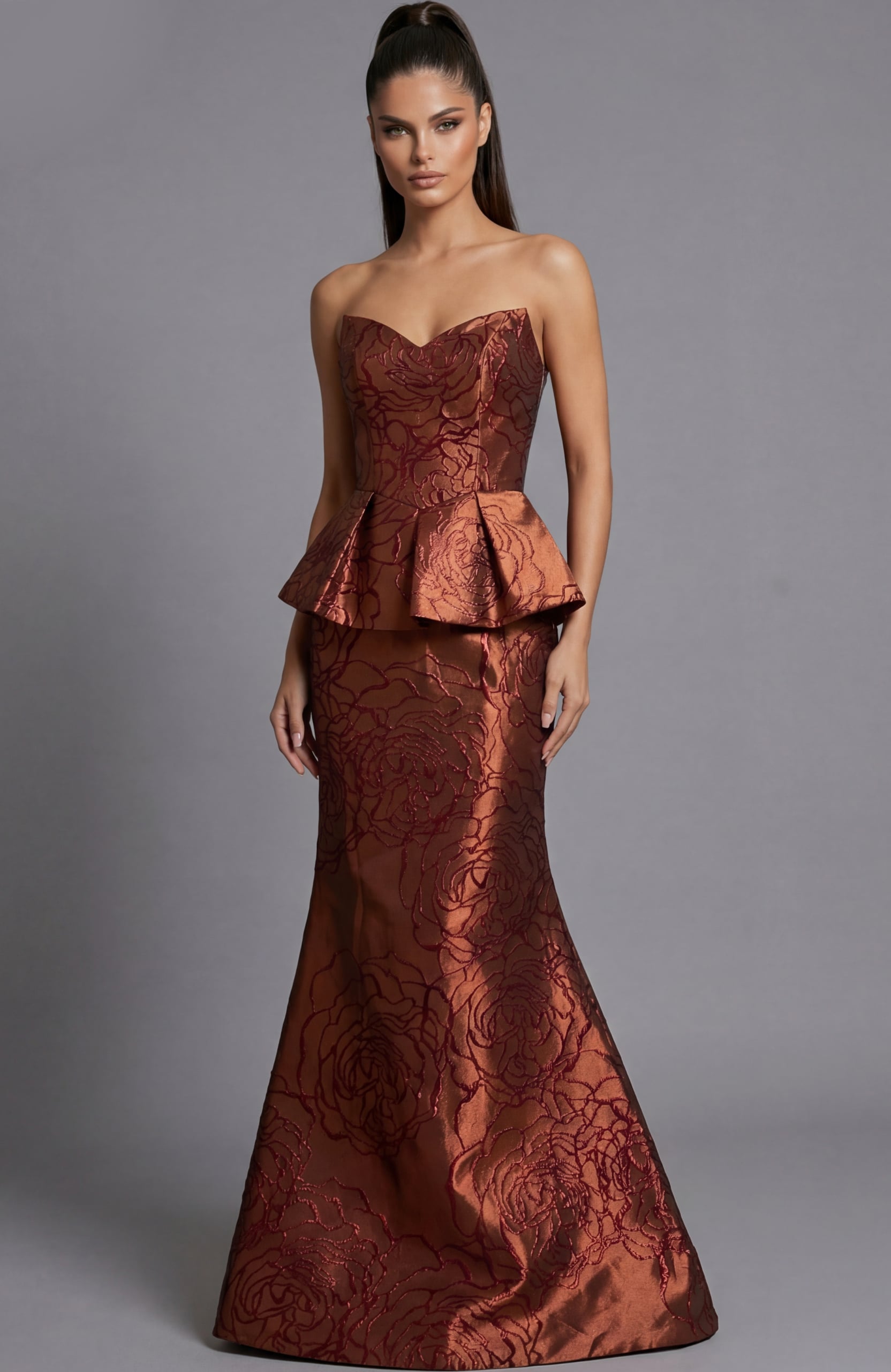 Strapless Brocade Evening Gown With Peplum Waist 49073 | Jovani Strapless Brocade Evening Gown With Peplum Waist 49073 | Jovani