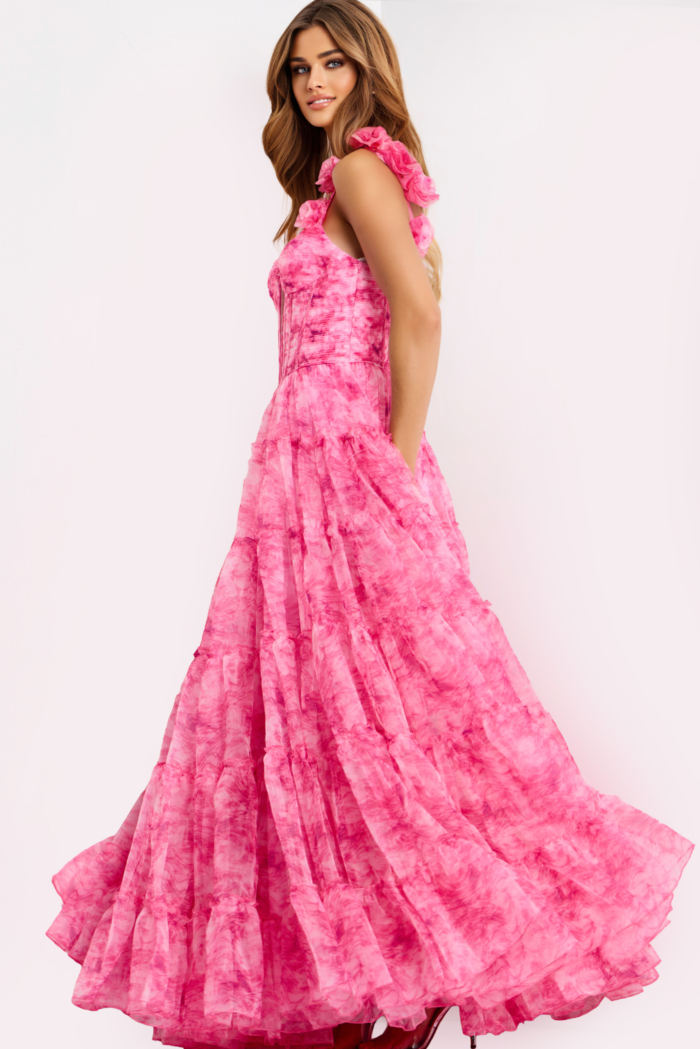 Tiered tulle prom gown with sweetheart neckline