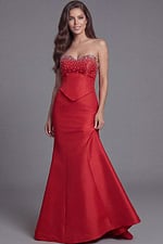 Strapless formal gown with embellished neckline and fitted silhouette