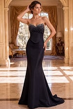 strapless black peplum mermaid dress 49076