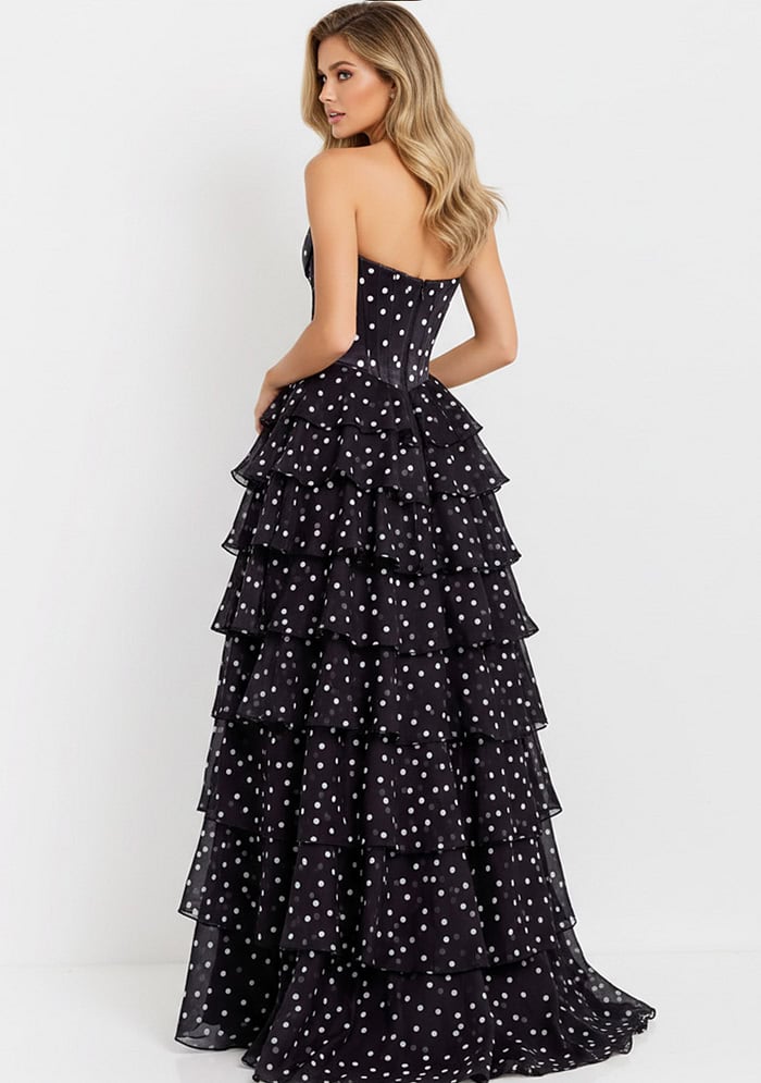Fun polka dot evening gown with slit 49087
