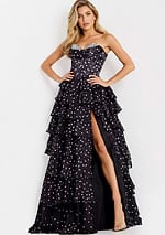 Strapless ruffle prom dress with playful style 49087