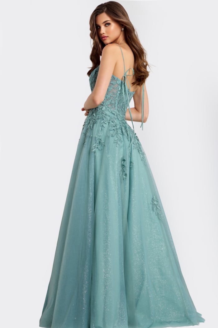 Green A Line Dress With Tie Back Detail