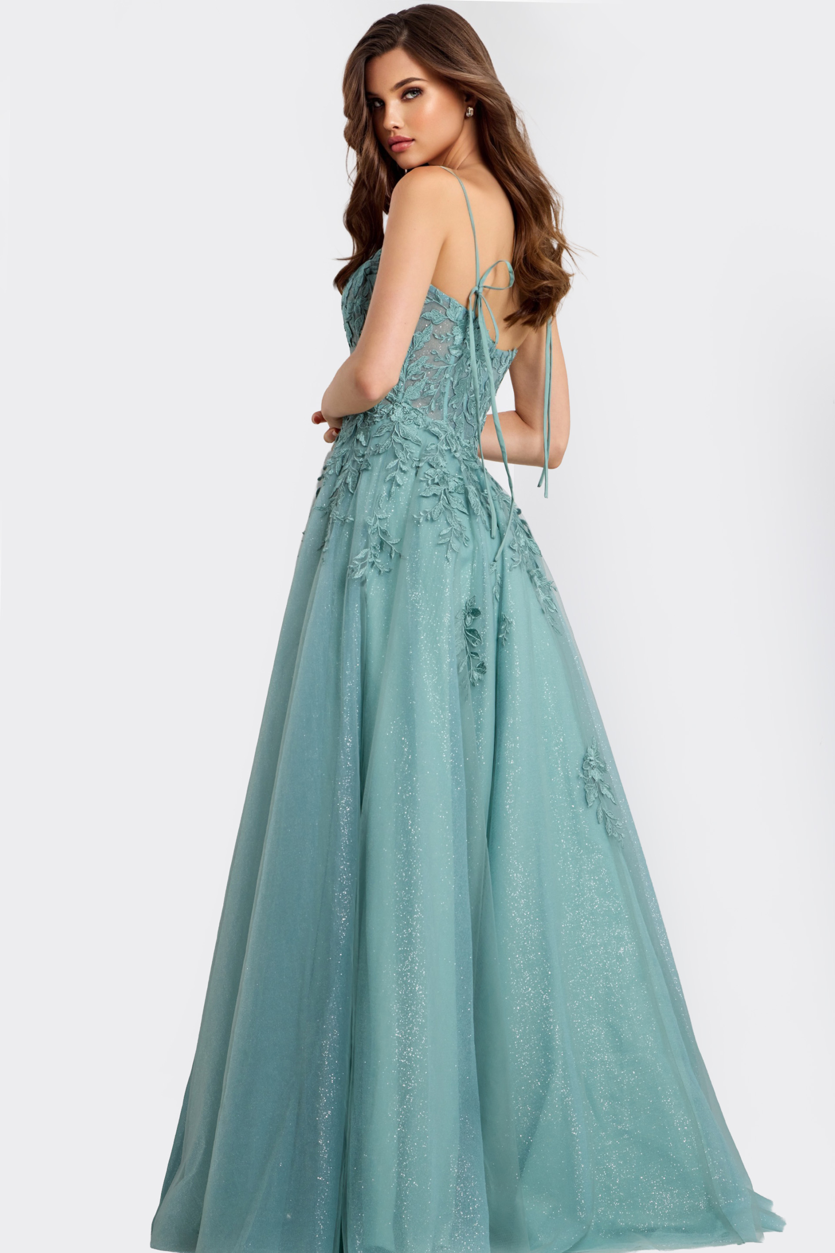 Green A Line Dress With Tie Back Detail