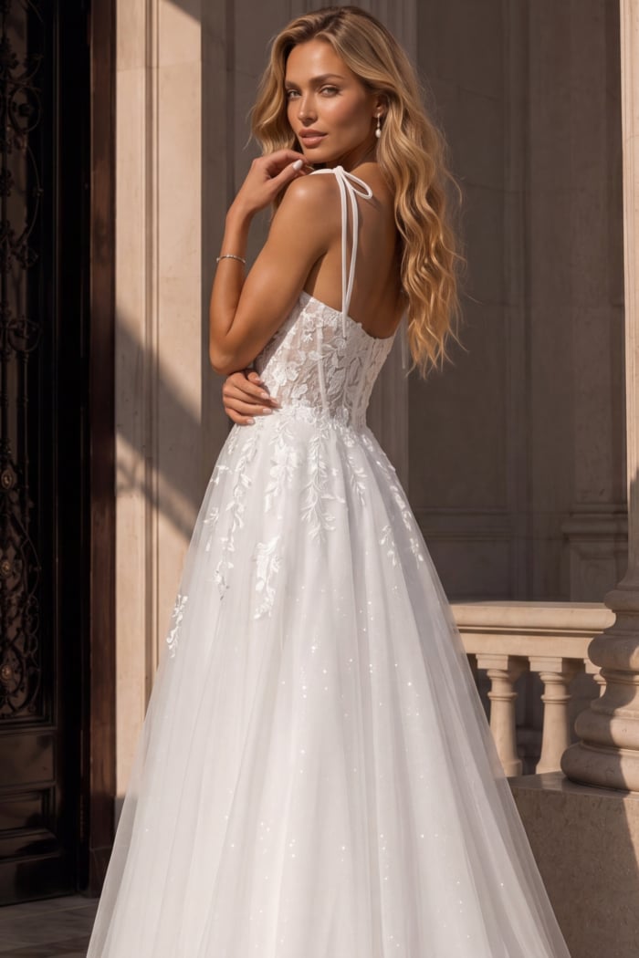 back lof lace bodice white ball gown 49092