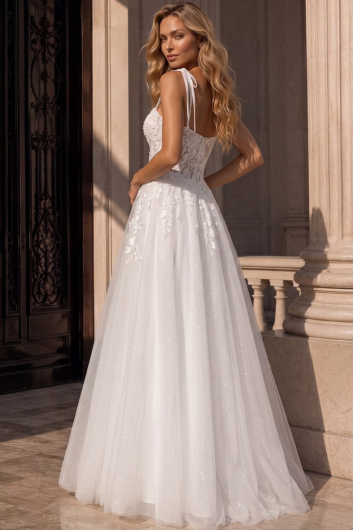Lace Appliqué Ball Gown With Spaghetti Straps 49092